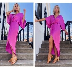 YOUNG FABULOUS & BROKE YFB Siren Maxi Kimono Kaftan Silky Dress size small